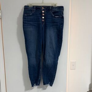 Maurices Dark Blue Button-Front Ankle Jeans